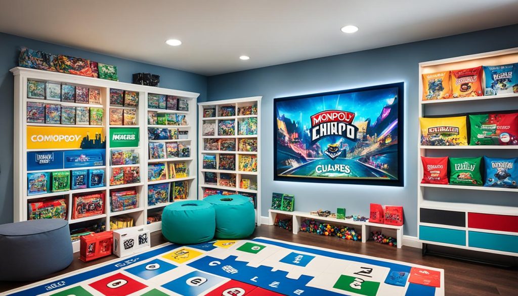 Board game display in kids' esports room