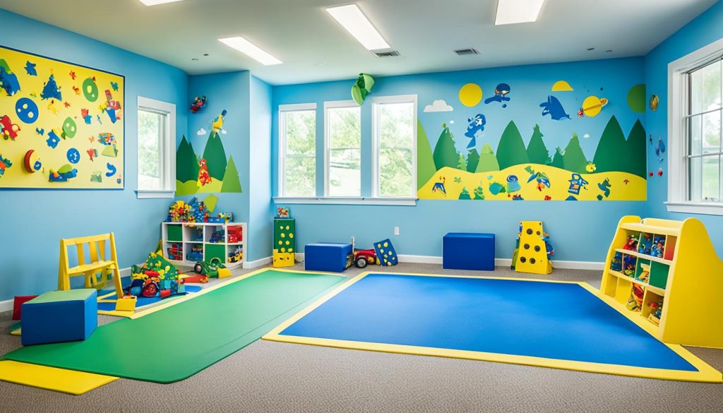 Colorful foam mats in a kids' game room