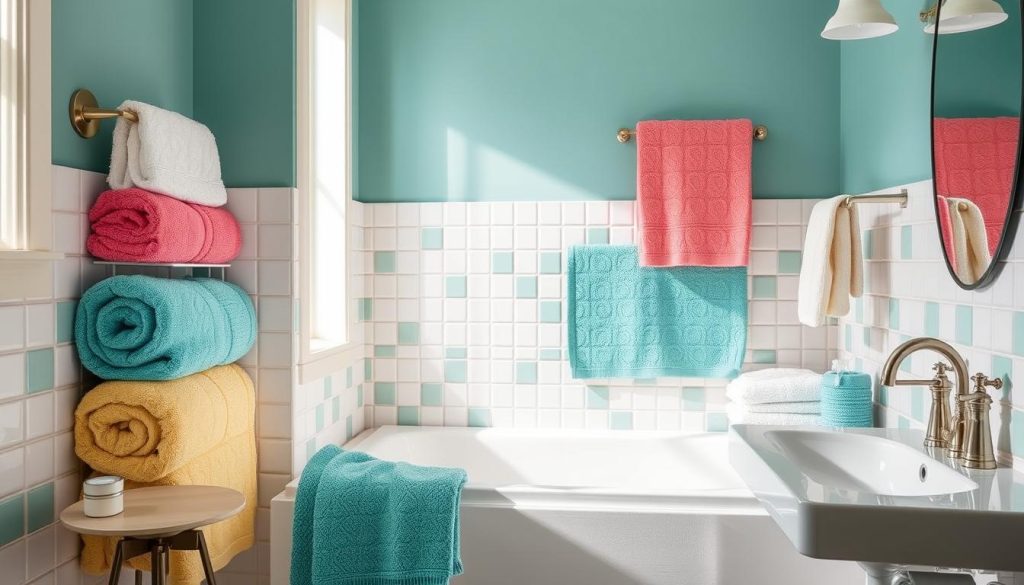 Coordinating towel colors with bathroom elements