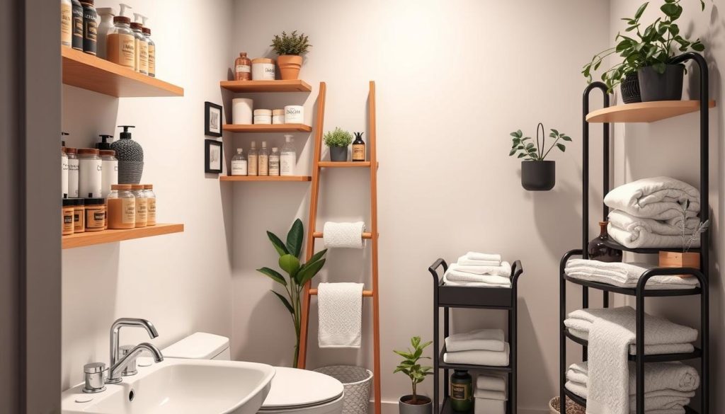 Corner storage solutions for small bathrooms