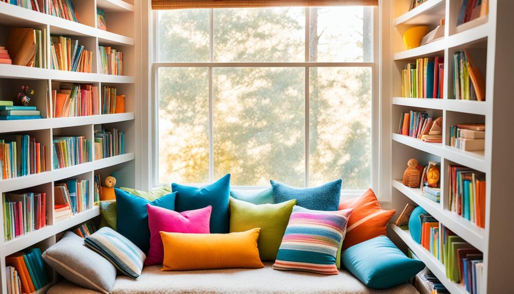 Cozy reading nook in kids' retreat