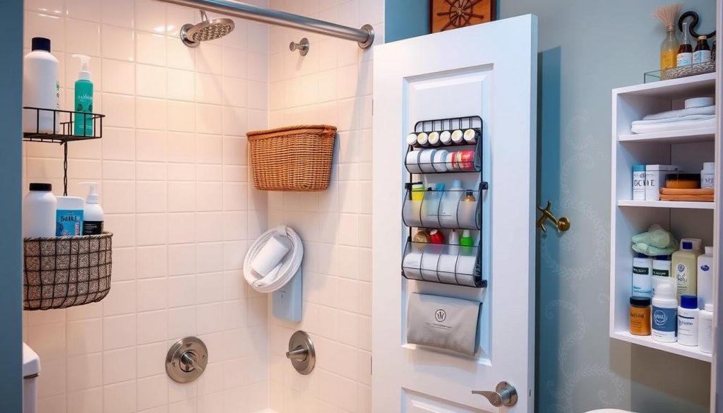 DIY bathroom storage hacks for shower area