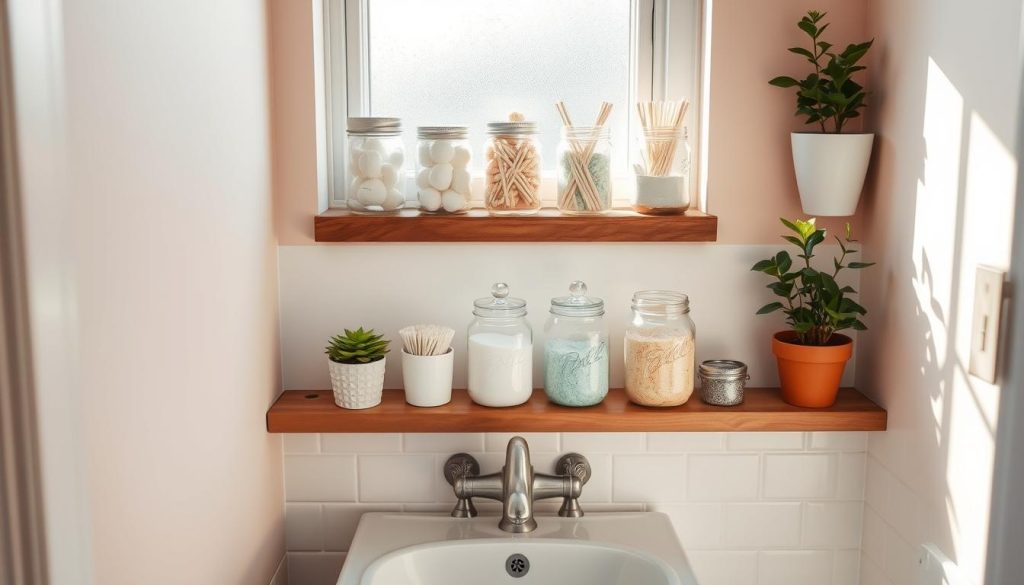 DIY bathroom storage solutions using mason jars