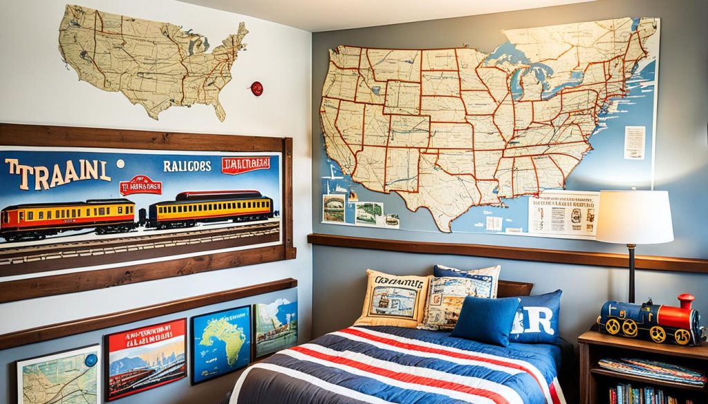 Educational train decor in a child's bedroom