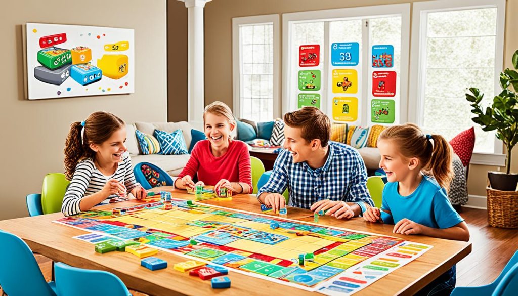 Family game night setup with different zones