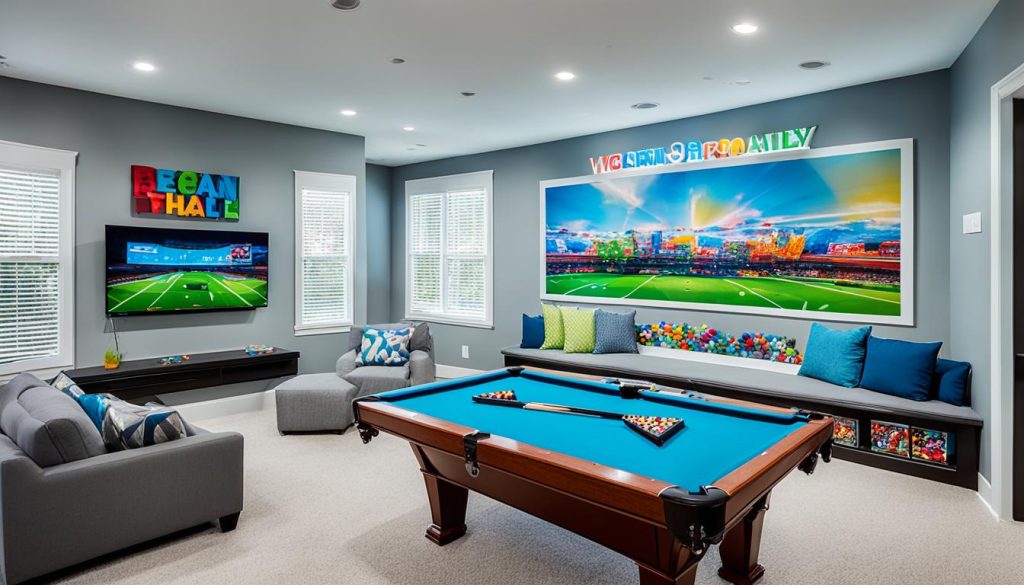 Family game room with multi-purpose spaces