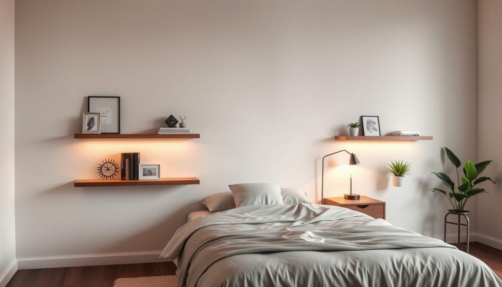 Floating shelves as nightstand alternatives