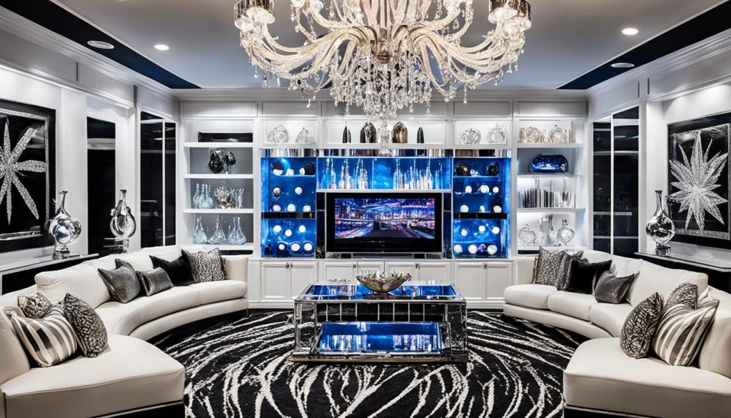 Glitzy storage solutions for luxurious game rooms