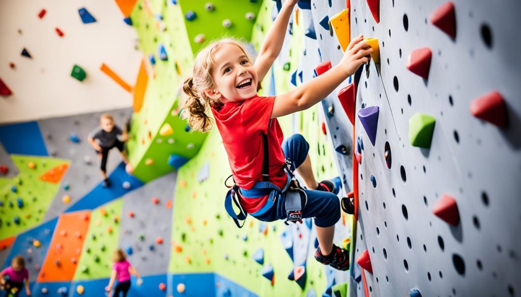 Indoor climbing wall in recreational space