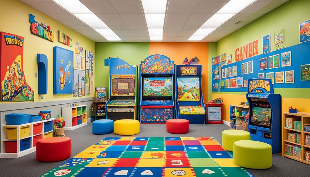 Kids play area in family-friendly game room