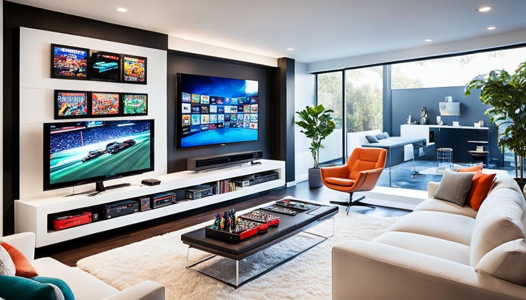 Modern gaming setup in an entertainment room