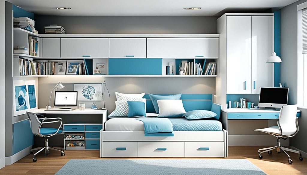 Multifunctional furniture in small bedroom