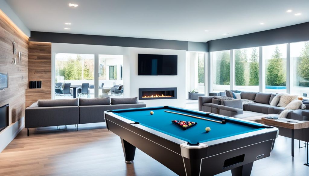 Multipurpose game room with pool table