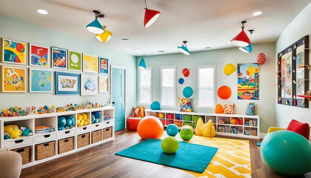 Playful pendant lights in family fun zone