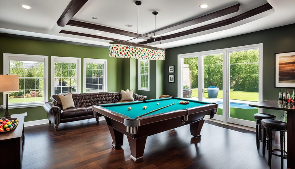 Pool table in game room