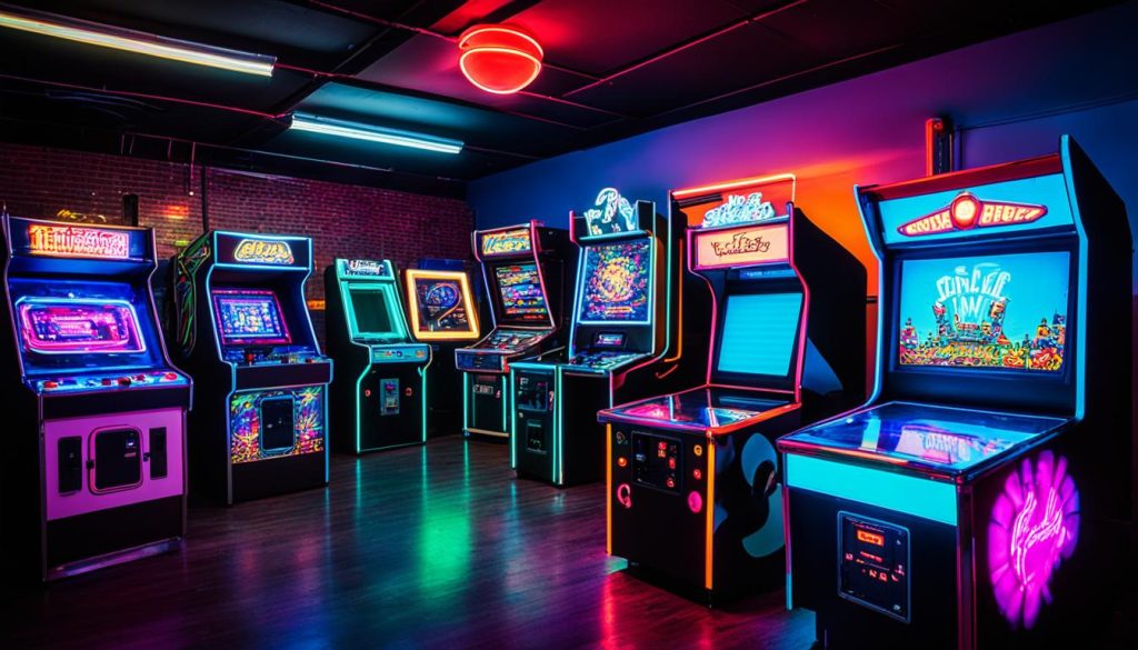 Retro arcade game room theme