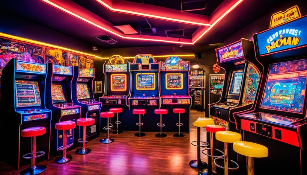 Retro arcade themed game room