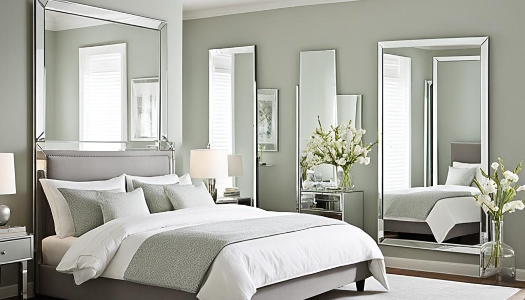 Space-enhancing mirrors in bedroom