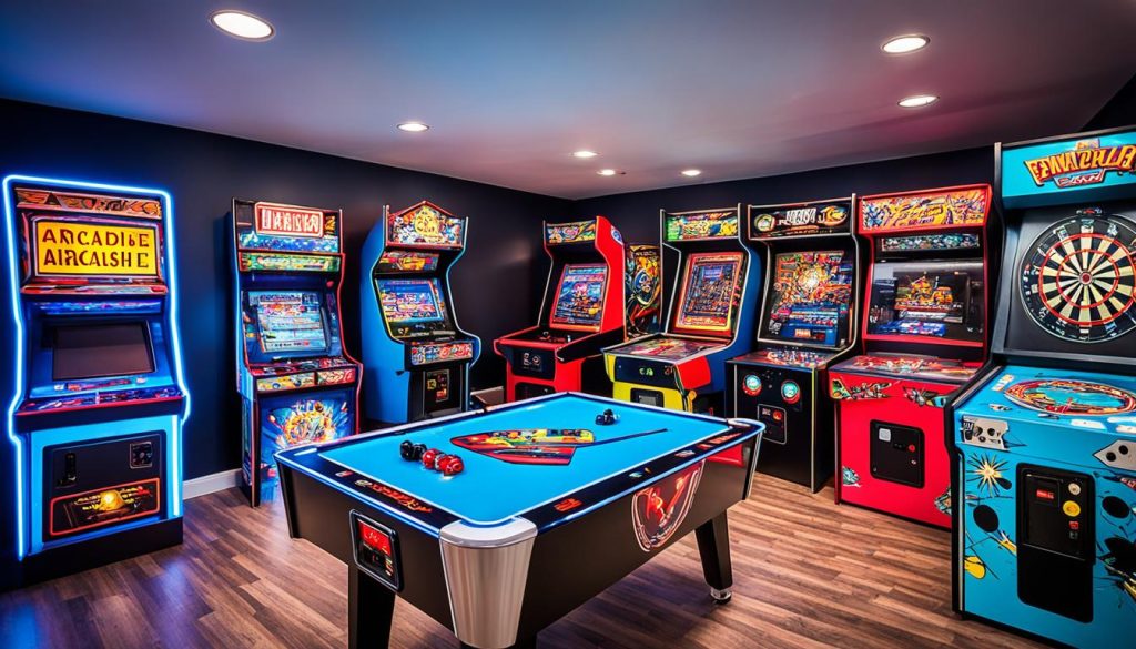 arcade game room with classic machines