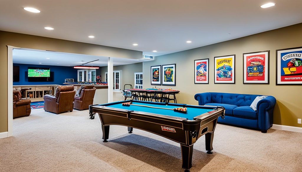 basement game room setup