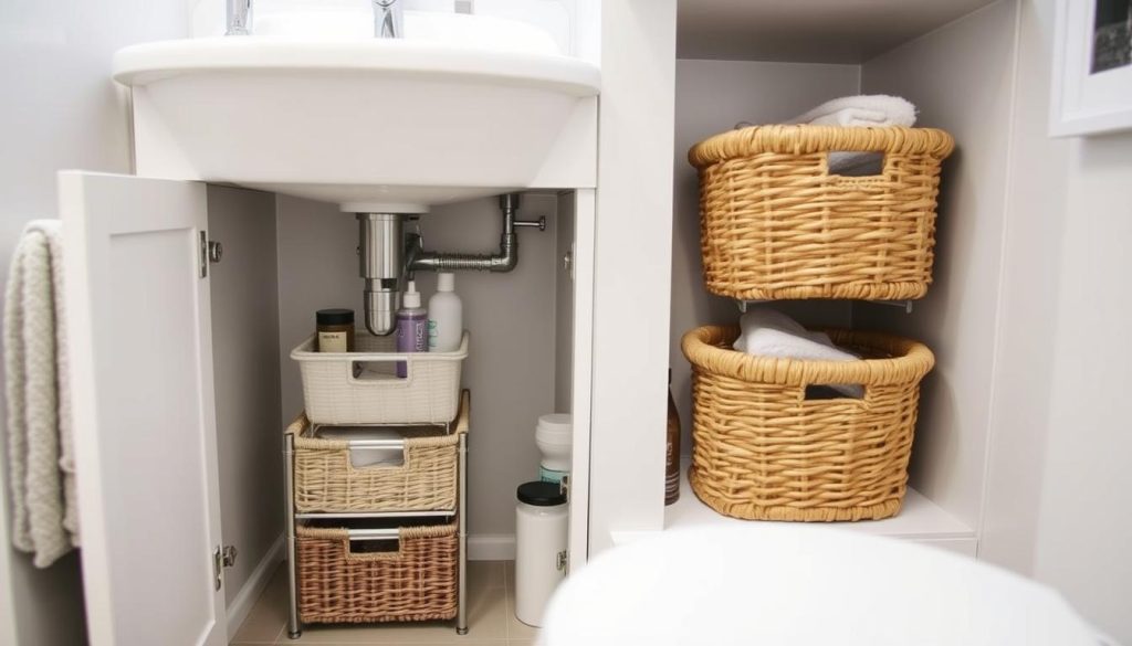 compact bathroom organization under sink