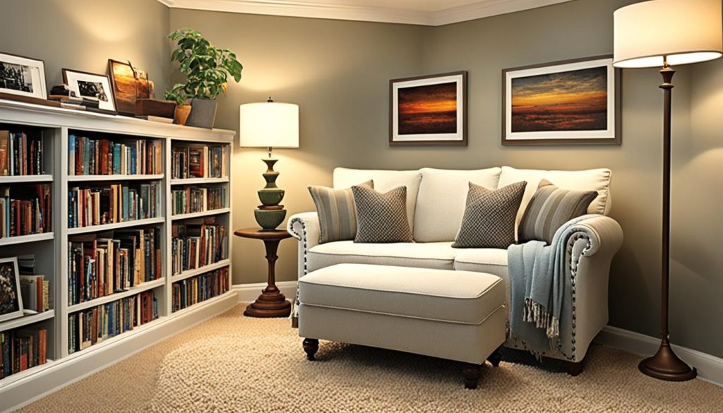 cozy reading nook in home game room