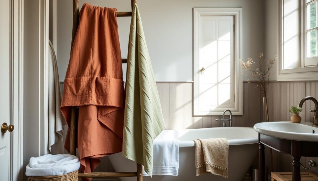 elegant bath linens in earthy tones