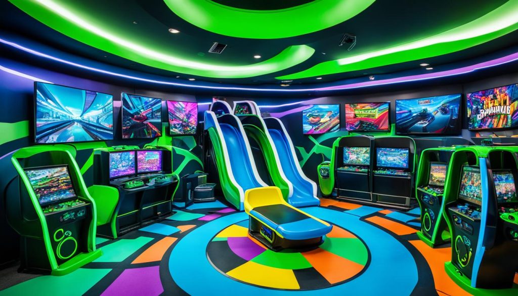 gaming room decor with indoor slide