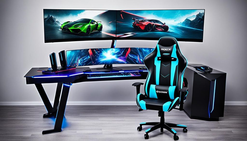 gaming setup with chair and desk