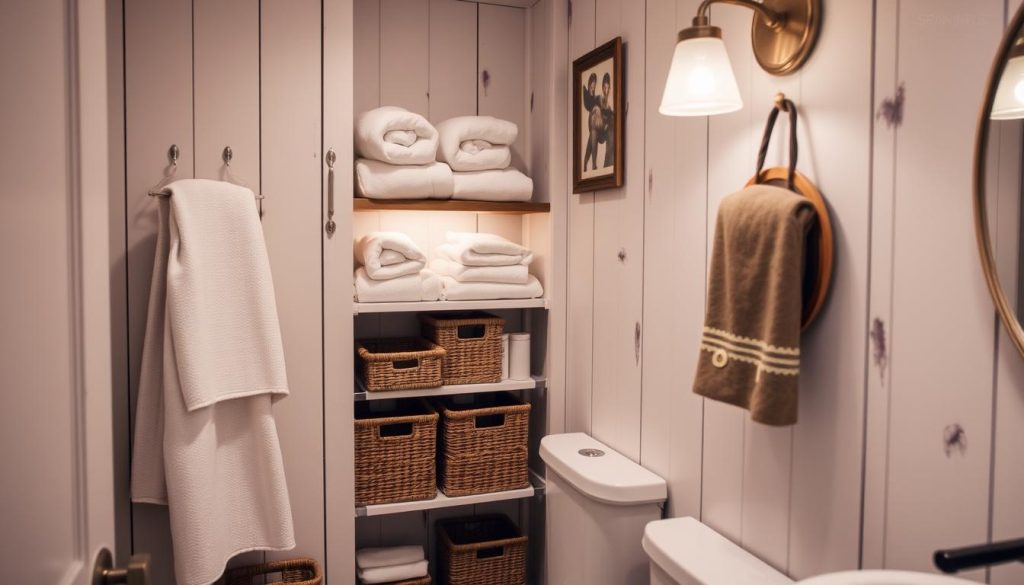 hidden bathroom storage between wall studs