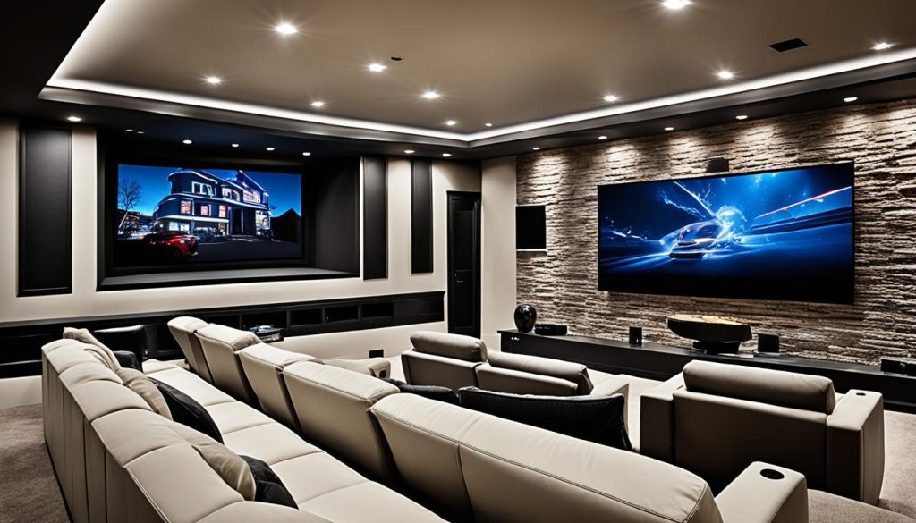 home theater system in media room design