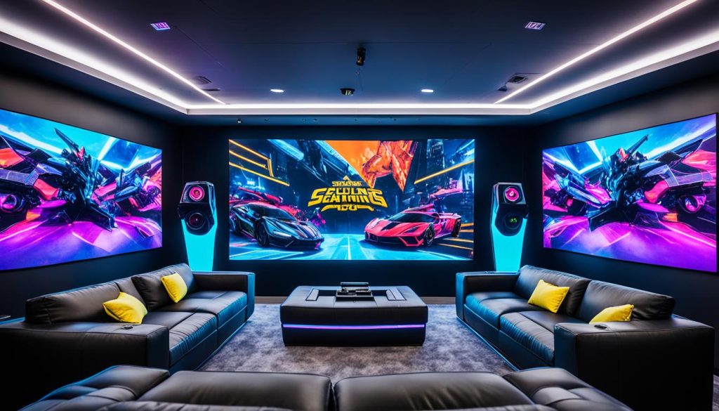 home theater system in video game room