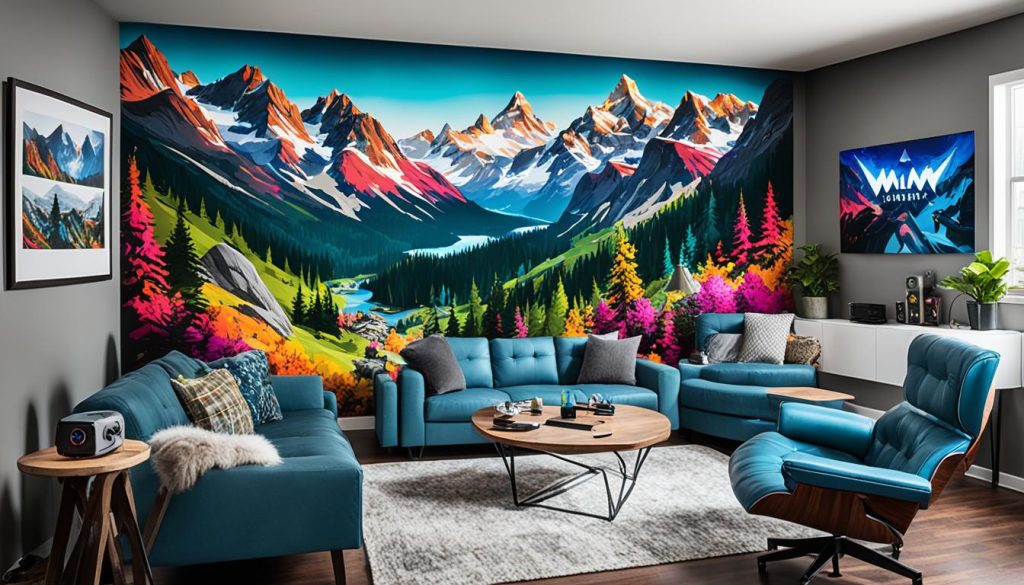 mountain mural in gaming room