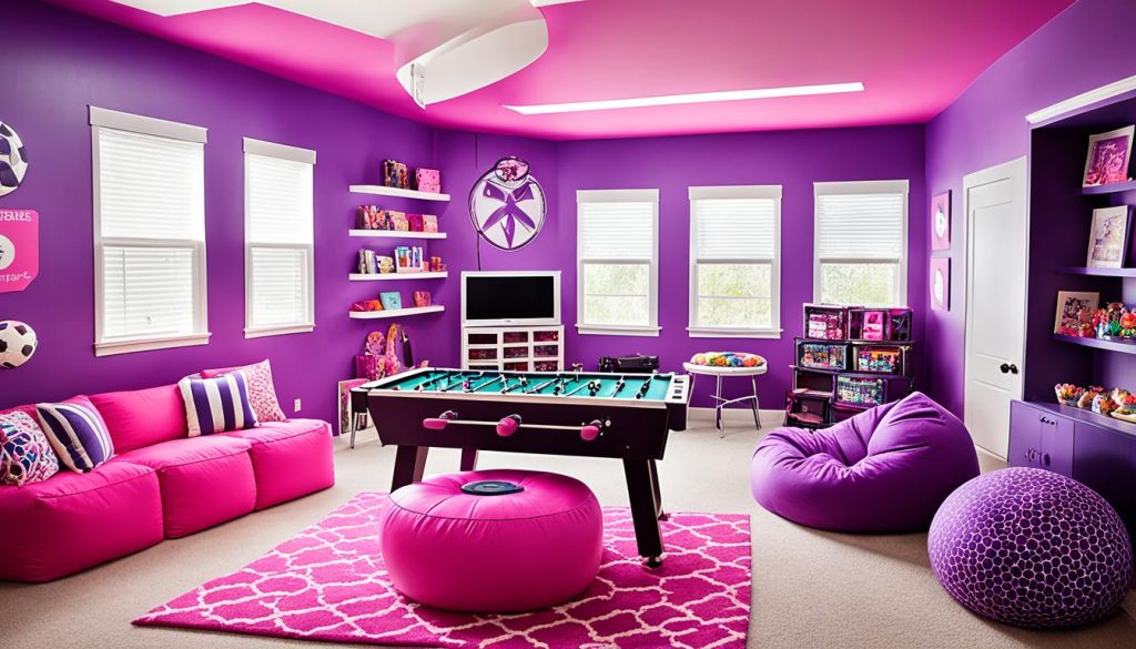 pink and purple game rooms