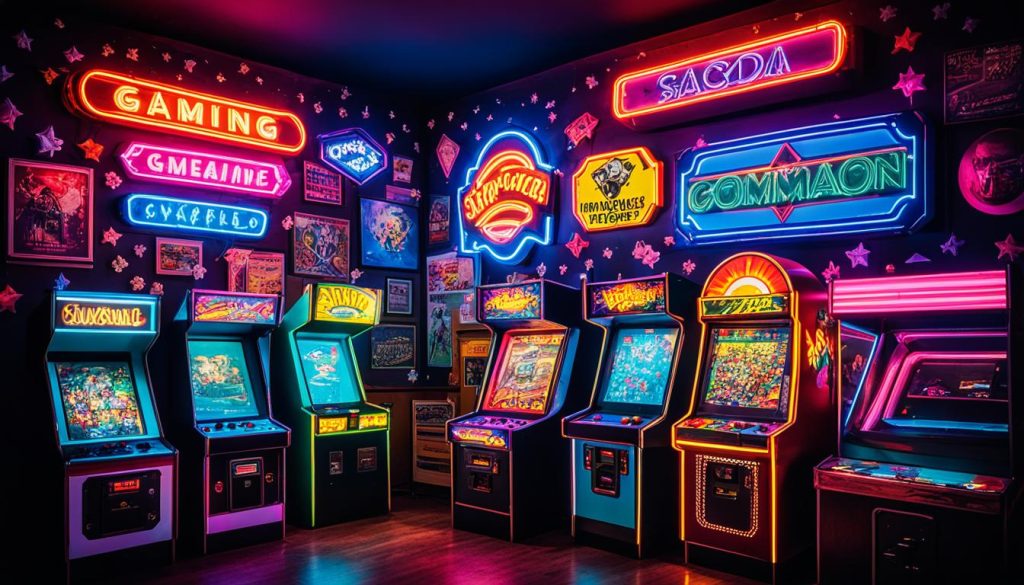 retro arcade themed man cave