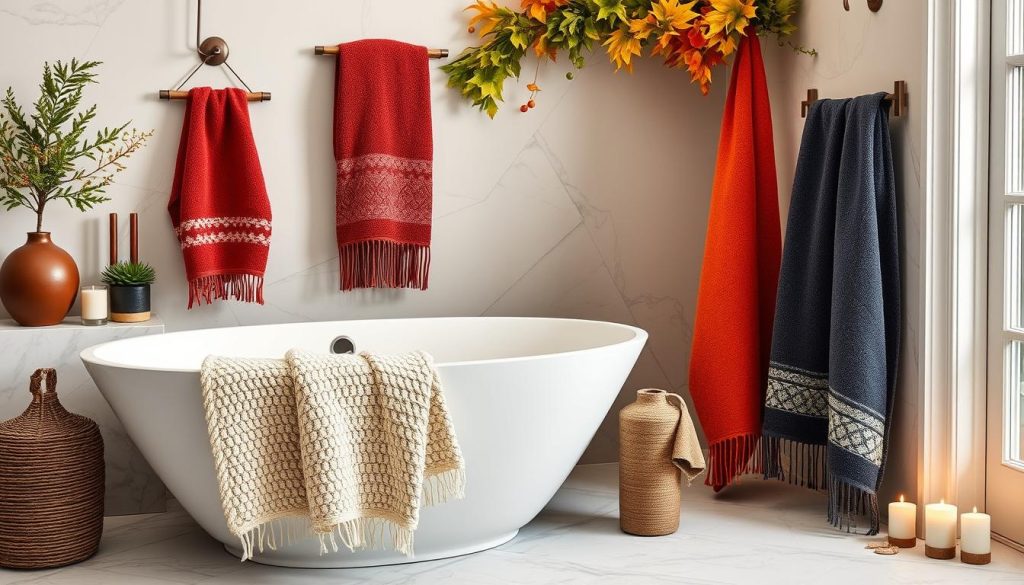 seasonal bathroom decor with trendy towel colors