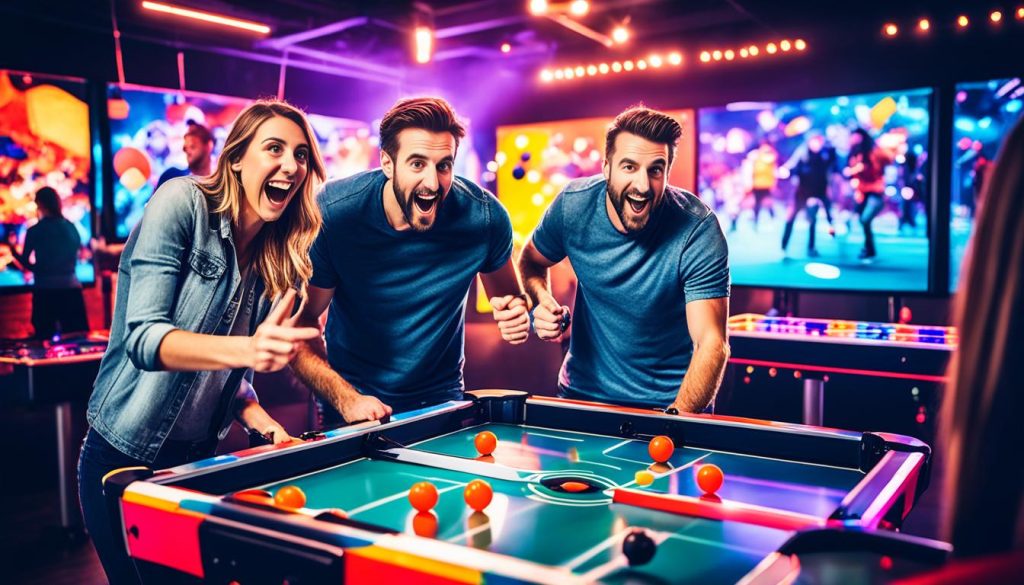 Air hockey and foosball in entertainment spaces