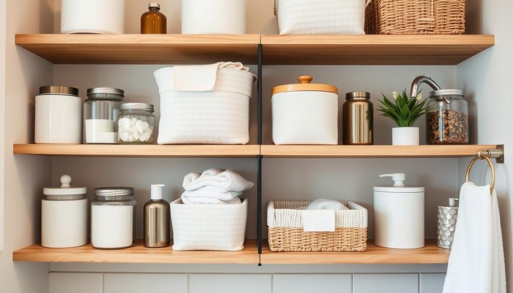 Bathroom organization with coordinated storage containers