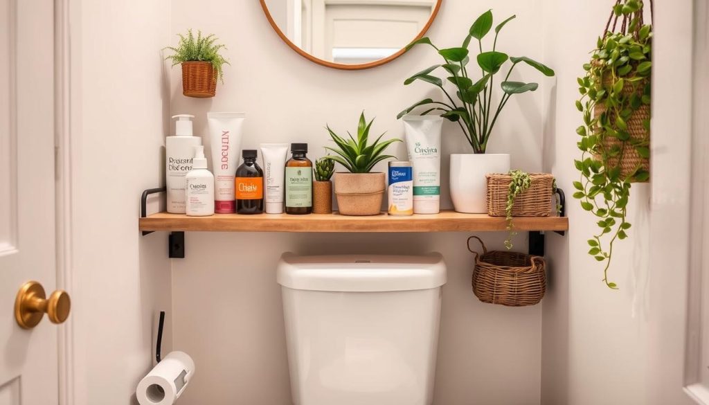 Bathroom over toilet shelf