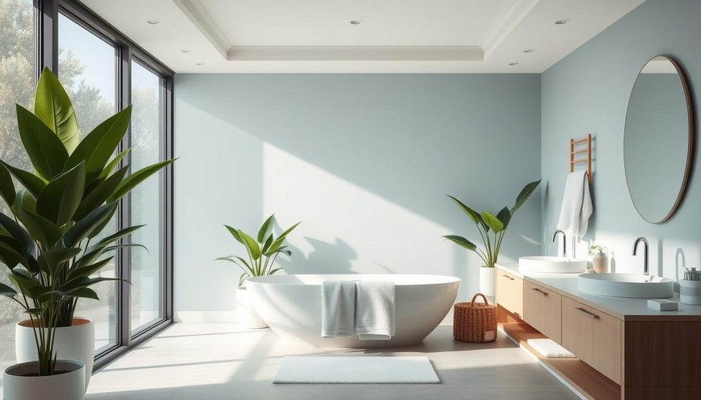 Calming color palette for spa-inspired bathroom