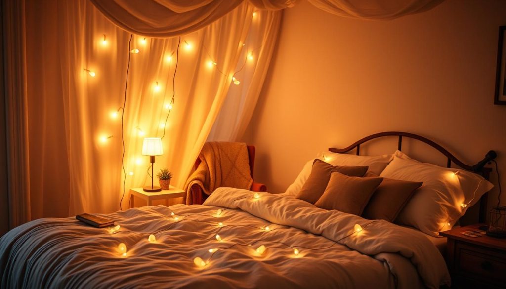 Cozy bedroom decor with soft ambient lighting