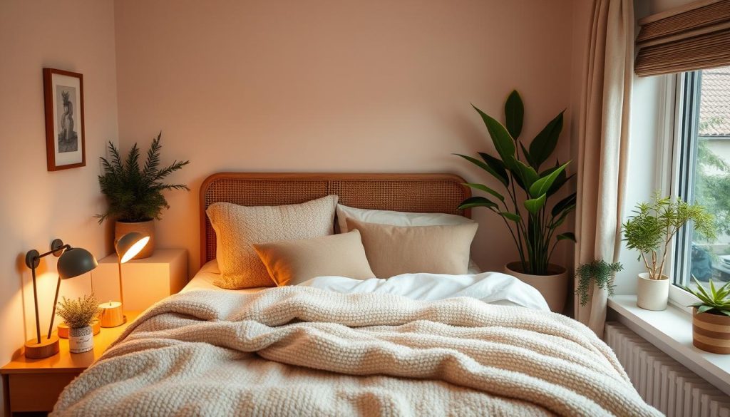 Cozy bedroom decor with soft textures