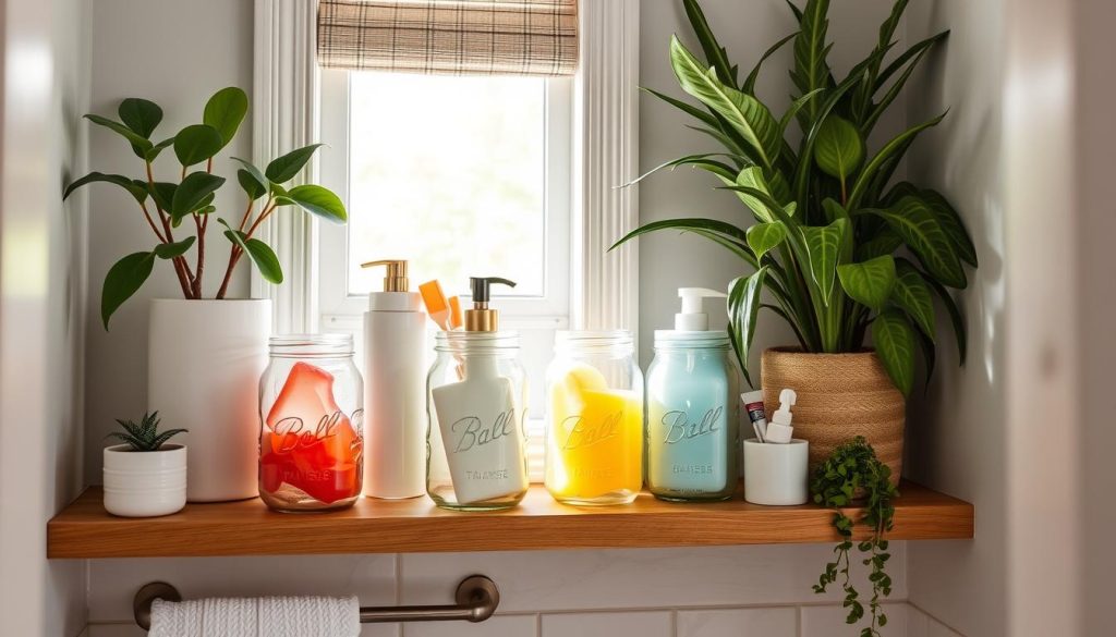 Creative bathroom storage using mason jars