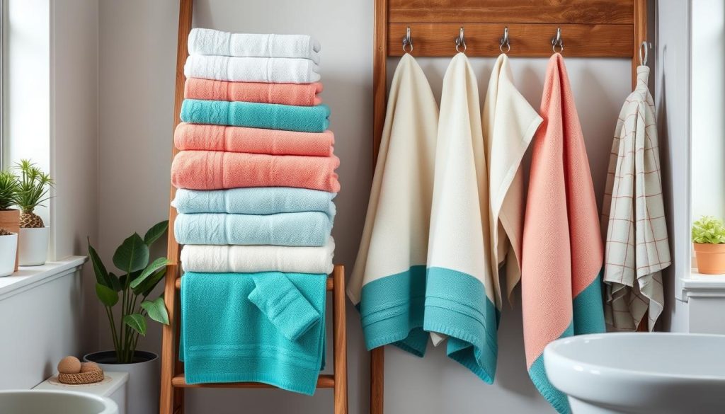 Creative towel arrangements with color coordination