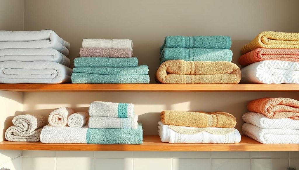 Creative towel folding techniques for open shelving