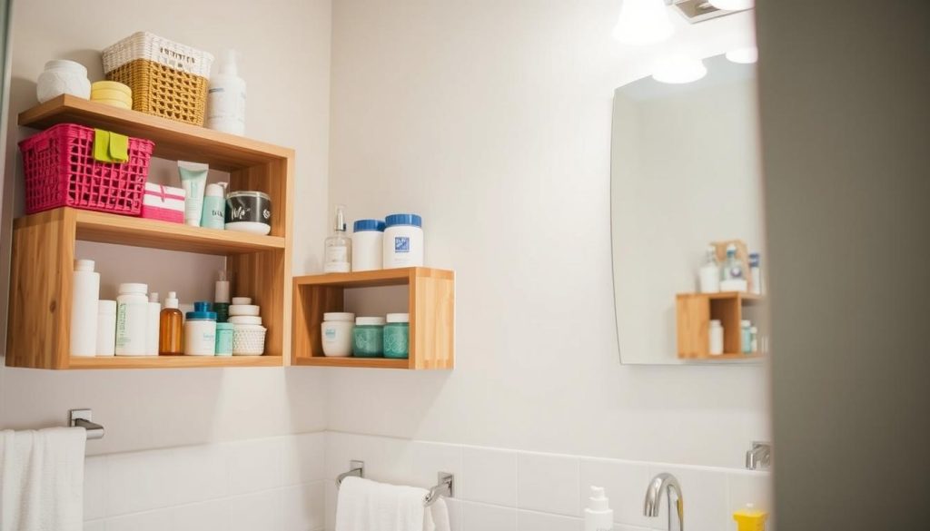 DIY bathroom cabinet shelves