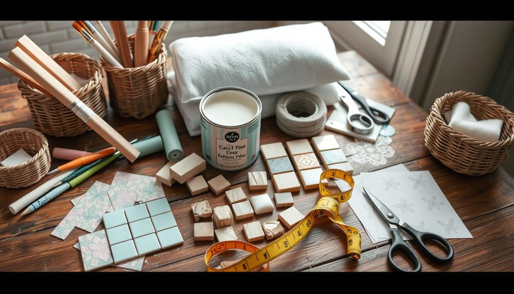 DIY bathroom decor tools and materials