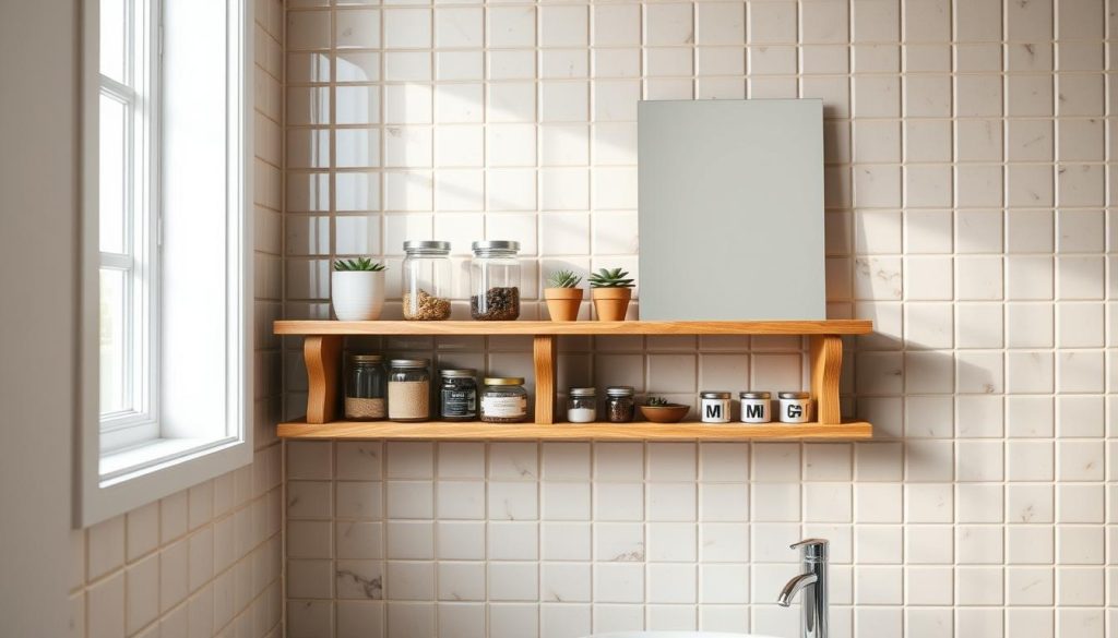 DIY bathroom shelving