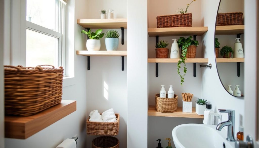 DIY floating shelves for small bathroom storage