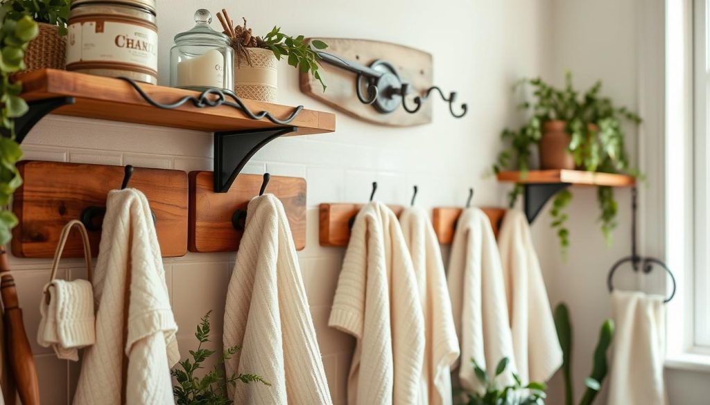 DIY towel display with rustic accents